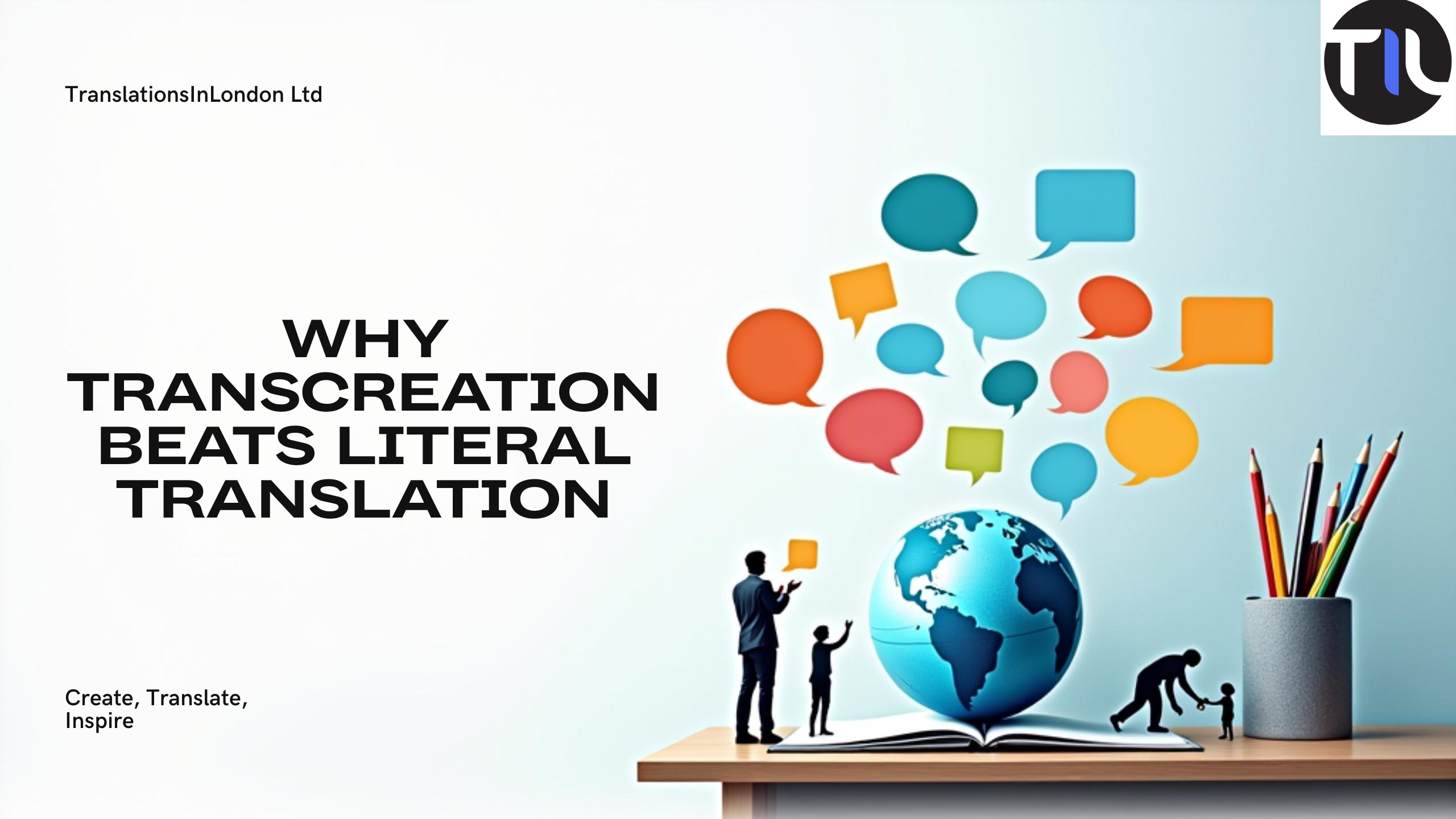 Graphic showing globe, speech bubbles, and creative transcreation process